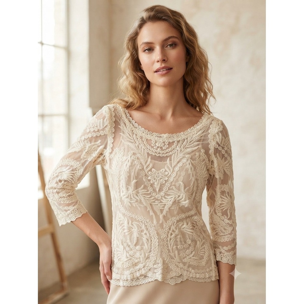 NWT Papillion Ivory Lace Embroidered L/XL Sheer Boho Festival Romantic Ethereal